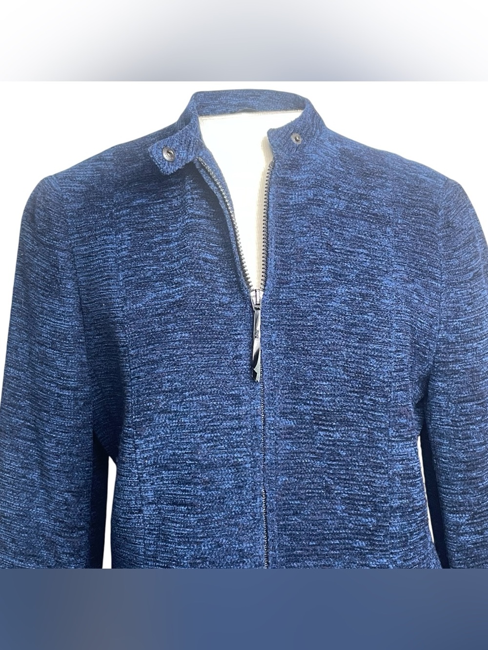 Akris Punto Blue Tweed Zip Front Wool Angora Jacket Blazer Lined Pockets Sz 10 - Picture 7 of 16